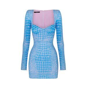 Alex Perry 'Howell' Blue Croc-Print Stretch-Jersey Mini Size XS